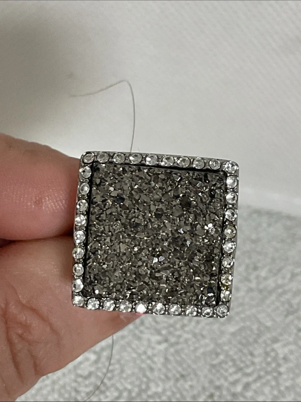 Colleen Lopez Silver Tone Square Charcoal Druzy Mosaic Pavé Statement Ring Sz 8